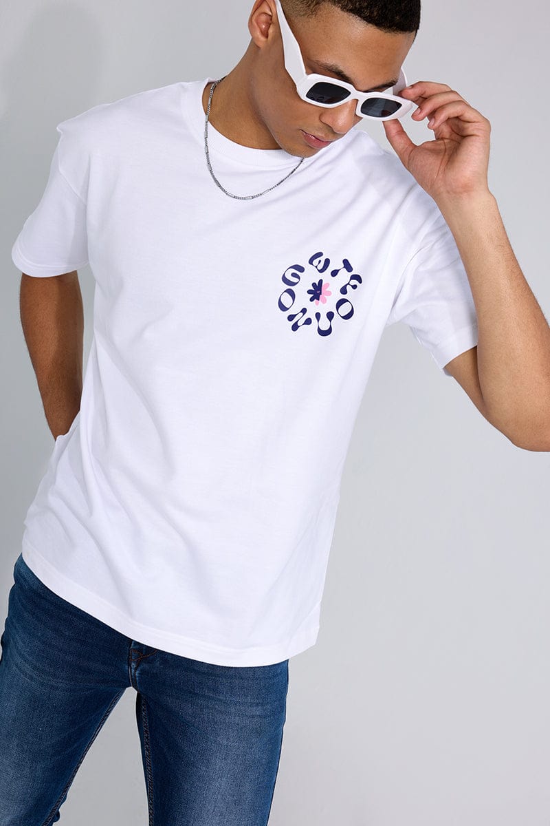 W T F white Oversized Unisex T-shirt By Purple Mango
