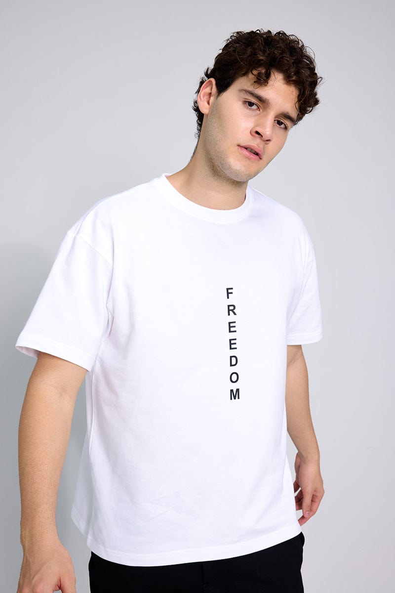 Freedom White Oversized Unisex T-shirt By Purple Mango