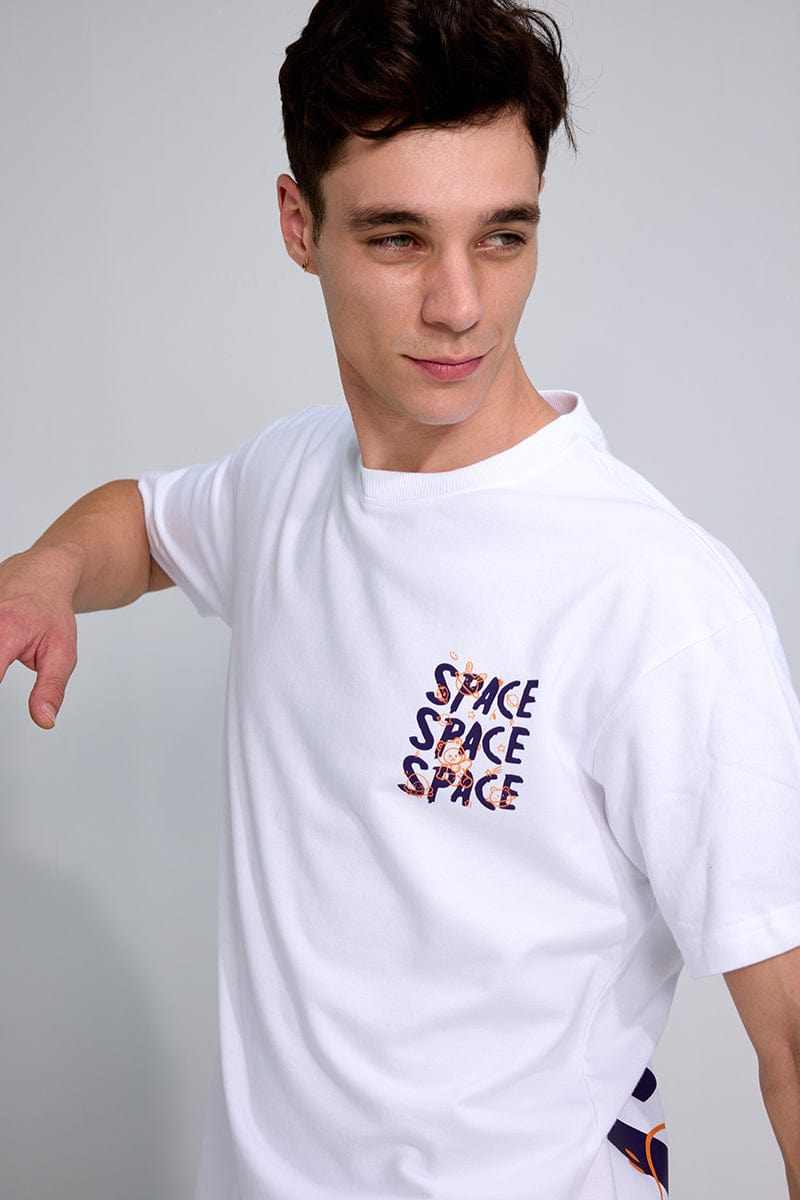 Space White Oversized Unisex T-shirt By Purple Mango