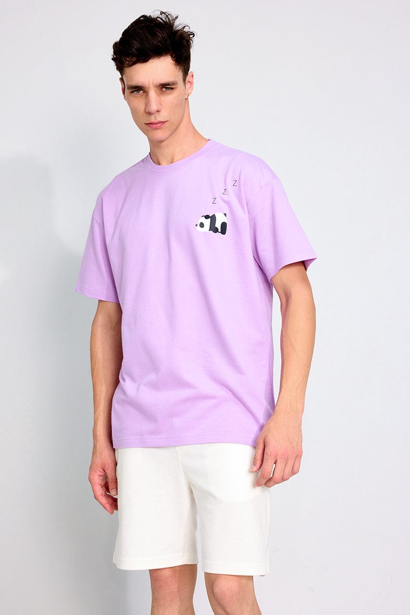 Snoozy Panda Lilac Oversized Unisex T-shirt By Purple Mango