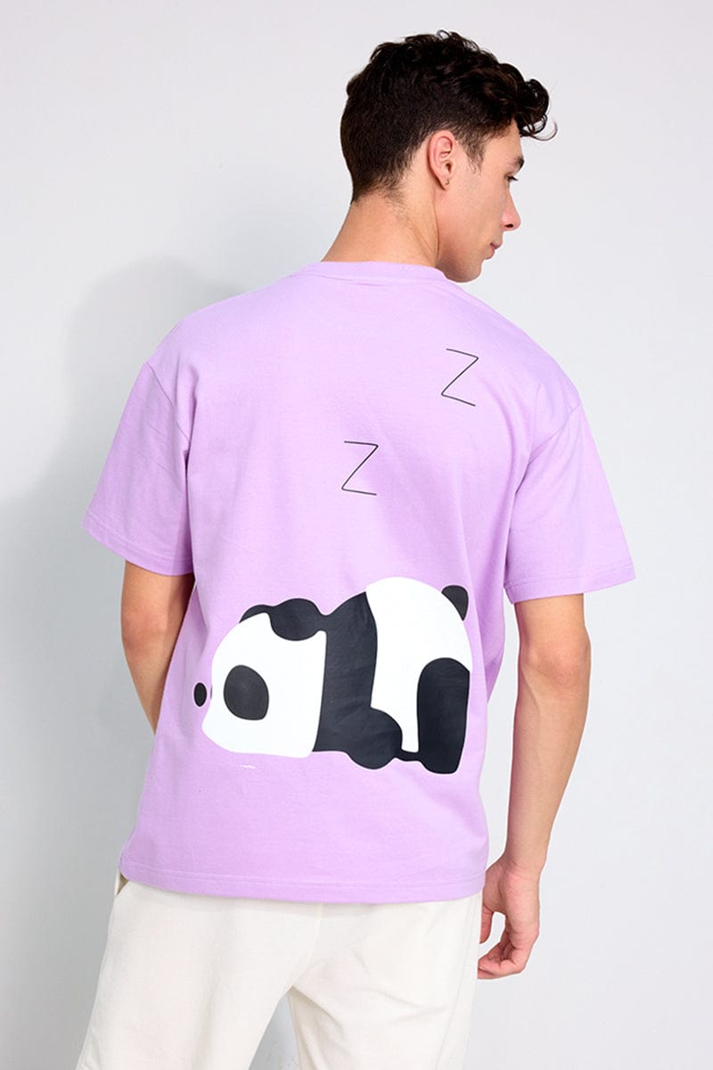 Snoozy Panda Lilac Oversized Unisex T-shirt By Purple Mango