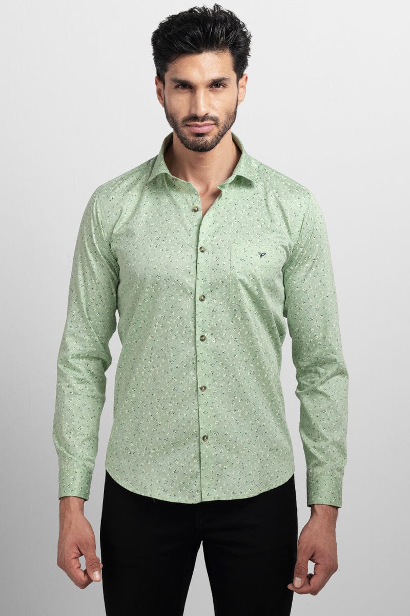 Men Printed Casual Green Shirt